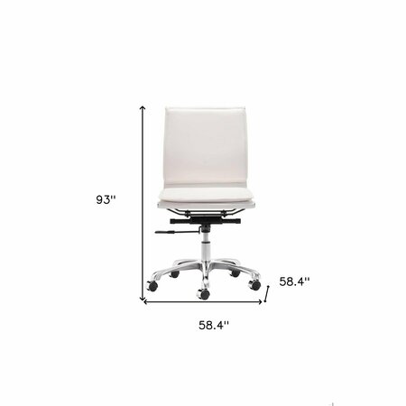 Homeroots 93 x 58.4 x 58.4 in. White Faux Leather Armless Executive Rolling Office Chair 394934